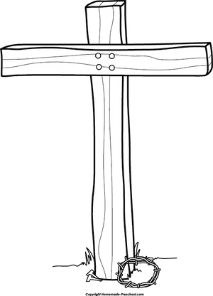 Blackand White Wooden Cross Clipart PNG image