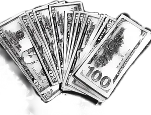 Blackand White100 Dollar Bills Fanned Out PNG image