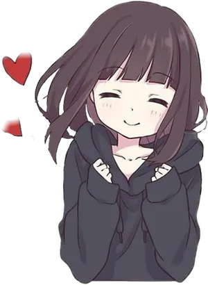 Blissful Anime Girlwith Hearts PNG image