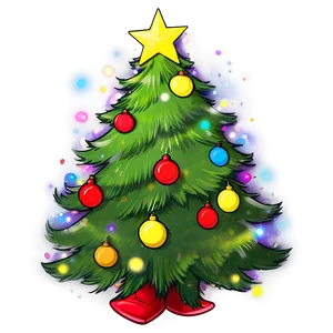Blissful Christmas Tree Cartoon PNG Lwu