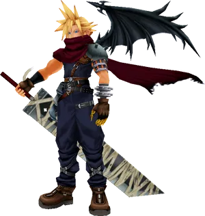 Blond Haired Character With Swordand Wing PNG image