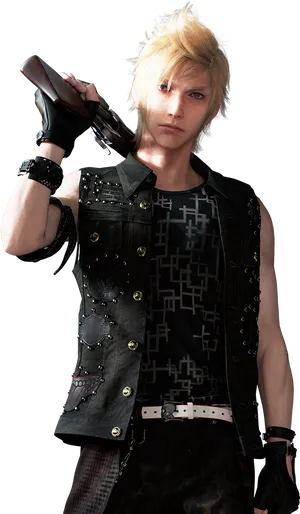 Blond Haired Fantasy Character With Gun PNG image