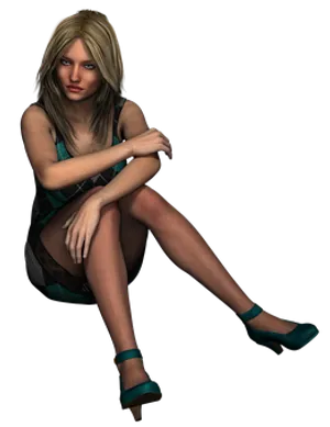 Blonde Animated Woman Sitting