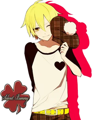 Blonde_ Anime_ Boy_with_ Chocolate_ Bar PNG image