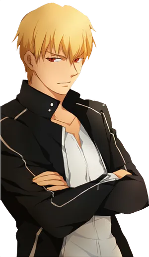 Blonde Anime Character Arms Crossed PNG image