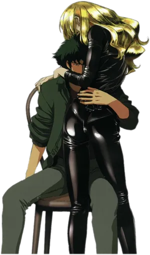 Blonde Anime Character Hugging Man PNG image