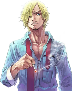 Blonde Anime Character Lighting Cigarette