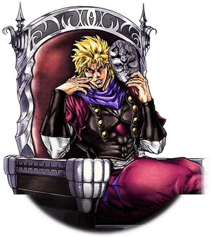 Blonde Anime Character Throne Pose PNG image