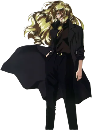 Blonde Anime Characterin Black Outfit PNG image