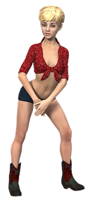 Blonde Anime Characterin Red Topand Shorts