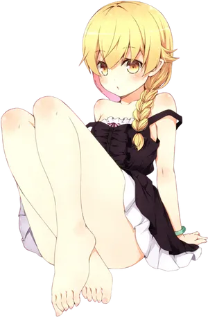 Blonde Anime Girl Sitting Black Dress PNG image