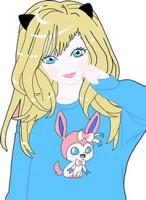 Blonde Anime Girl With Pink Creature