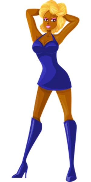Blonde Cartoon Characterin Blue Dress PNG image