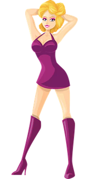 Blonde Cartoon Characterin Purple Dress PNG image