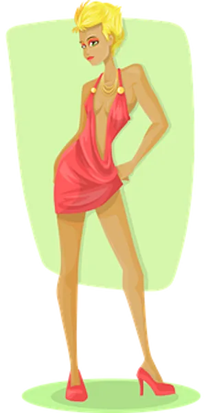 Blonde Cartoon Girlin Pink Dress