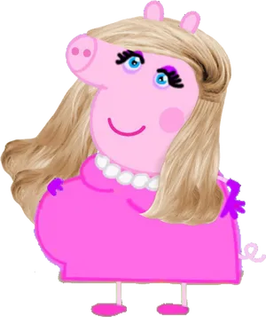 Blonde Cartoon Pig Character PNG image