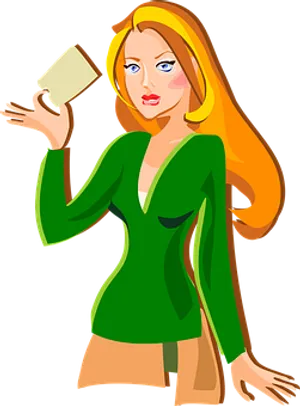 Blonde Cartoon Woman Holding Card