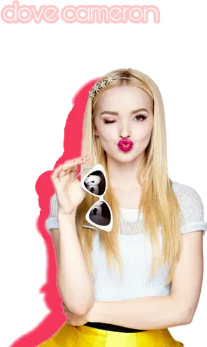 Blonde Celebrity Poutingwith Sunglasses PNG image