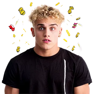 Blonde Curly Haired Manwith Graphic Icons PNG