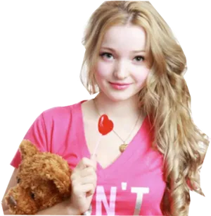 Blonde Girlwith Teddyand Lollipop PNG image