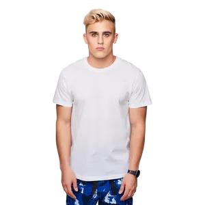 Blonde Manin White Shirtand Camouflage Shorts PNG