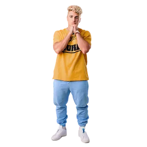Blonde Manin Yellow Shirt Blue Jeans