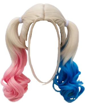 Blonde Pink Blue Pigtails Wig PNG image