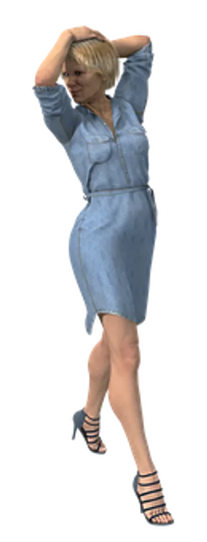 Blonde Woman Blue Dress Posing