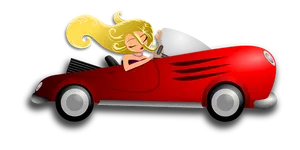Blonde Woman Driving Red Car Illustration
