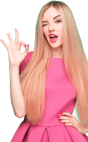 Blonde Woman Giving O K Sign PNG image