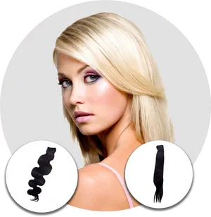 Blonde Woman Hair Extensions Comparison PNG image