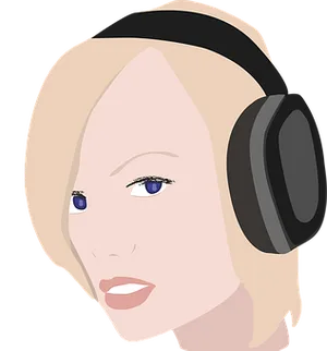 Blonde Woman Headphones Vector PNG image