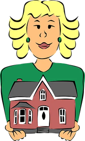 Blonde Woman Holding House Illustration PNG image