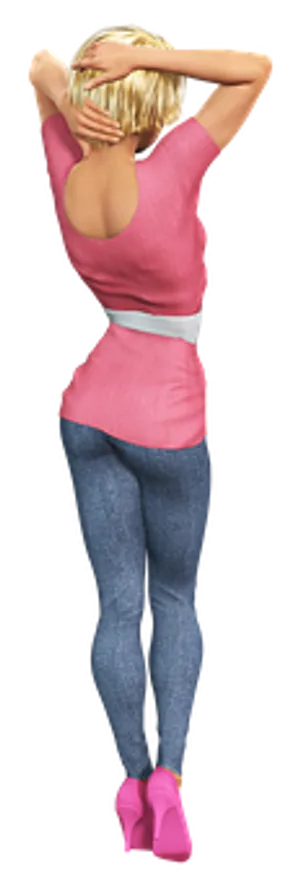Blonde Woman In Pink Top And Jeans