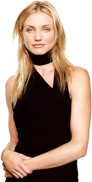 Blonde Womanin Black Halter Top PNG image