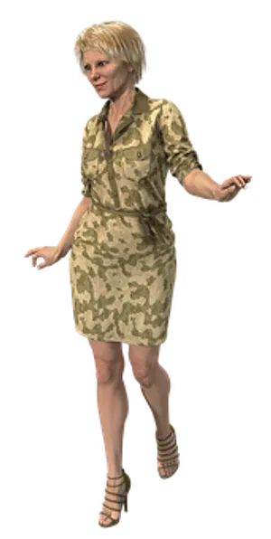 Blonde Womanin Camouflage Dress