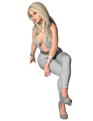 Blonde3 D Model Sitting Pose