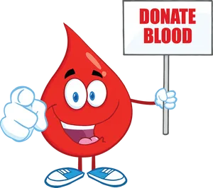 Blood Drop Character Promoting Donation PNG image
