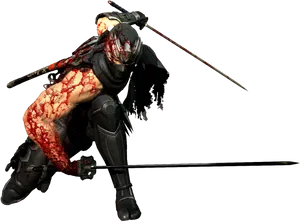 Bloodied Ninja Action Pose PNG image