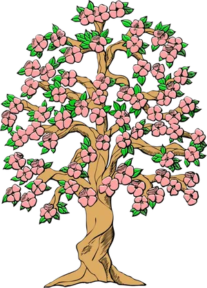Blossoming Pink Flower Tree Illustration PNG image