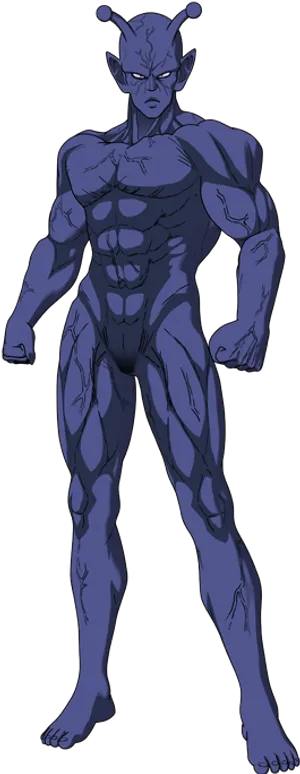 Blue Alien Muscular Stance PNG image