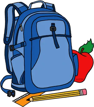 Blue Backpack School Supplies PNG