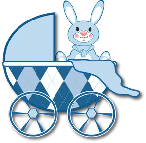 Blue Bunny Baby Stroller Illustration PNG image