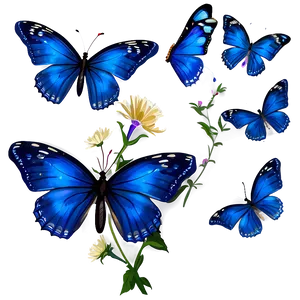 Blue Butterflies And Flowers PNG Poc7 PNG