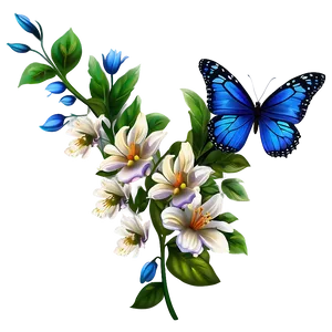 Blue Butterfly With Floral Elements Png 05212024 PNG image