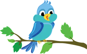 Blue Cartoon Bird Perchedon Branch