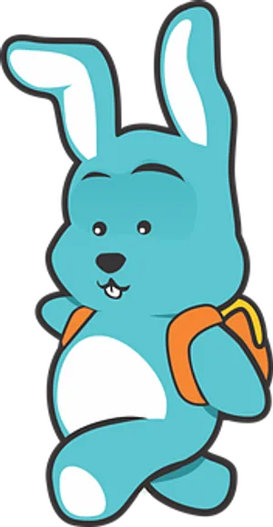 Blue Cartoon Bunnywith Backpack