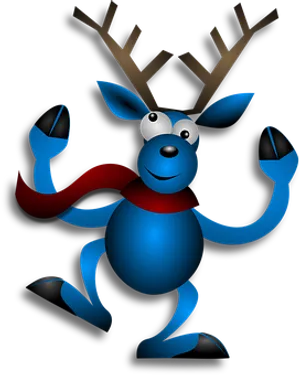 Blue Cartoon Reindeer Black Background