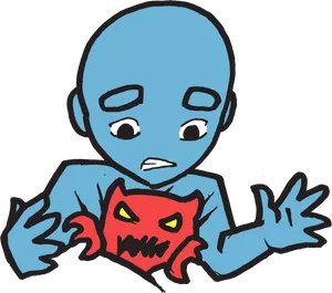 Blue_ Character_ Holding_ Red_ Monster PNG image
