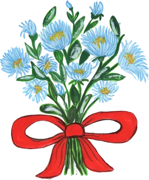 Blue Daisies Bouquetwith Red Bow PNG image